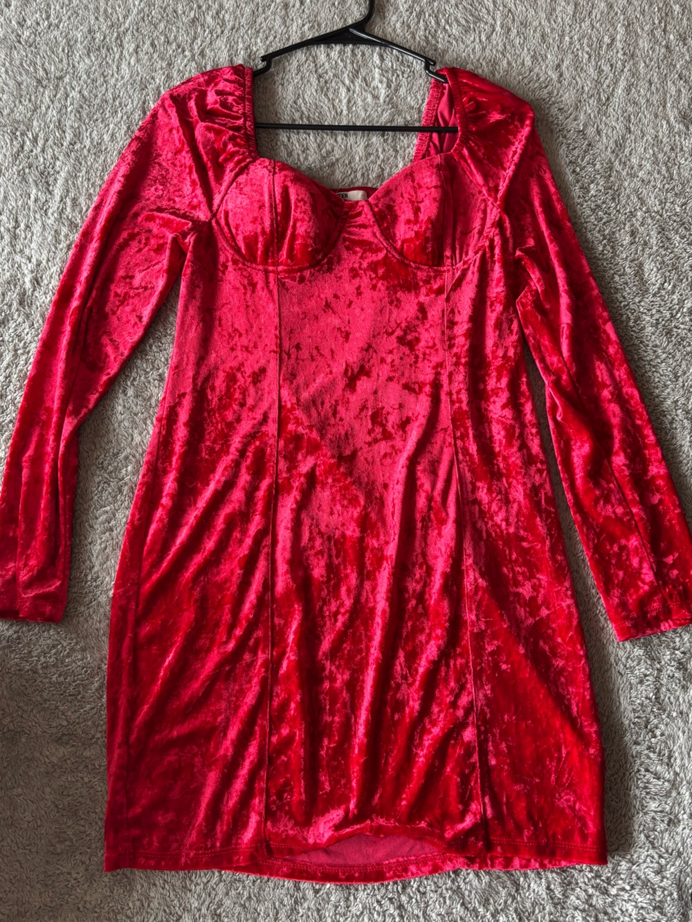 Red Crushed Velvet Long Sleeve Bustier Dress - Women Intimates & Sleepwear
